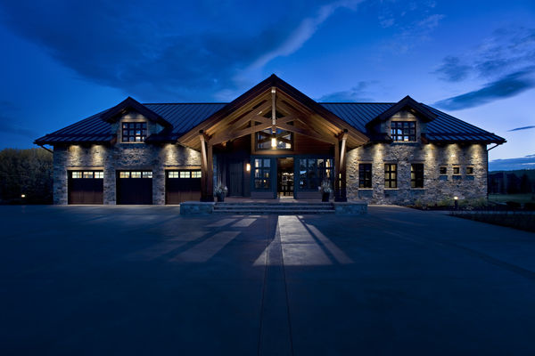 Blue-Stone-Contemporary-Timber-Frame-Alberta-Canadian-Timberframes-Front-Entrance